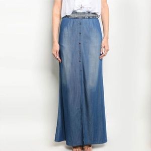 Front Slit button front chambray maxi skirt